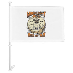 Pug Halloween Shirt with Vintage Engraving Moon_1 Car Flag