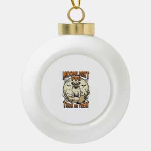 Pug Halloween Shirt with Vintage Engraving Moon_1 Ceramic Ball Christmas Ornament