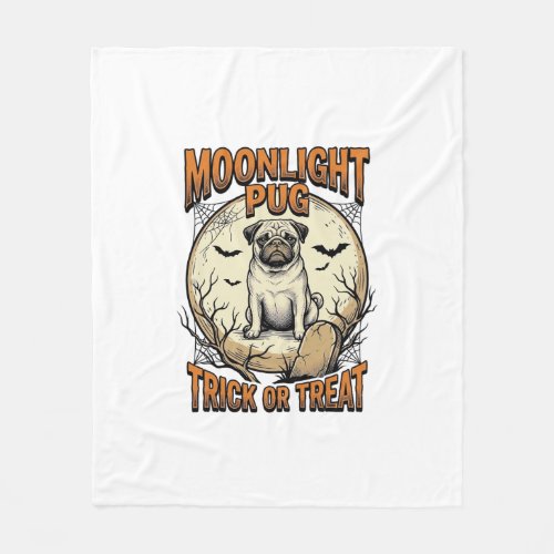 Pug Halloween Shirt with Vintage Engraving Moon_1 Fleece Blanket