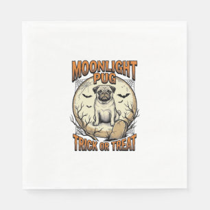 Pug Halloween Shirt with Vintage Engraving Moon_1 Napkins