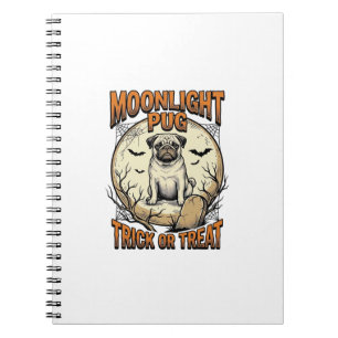Pug Halloween Shirt with Vintage Engraving Moon_1 Notebook