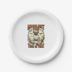 Pug Halloween Shirt with Vintage Engraving Moon_1 Paper Plates