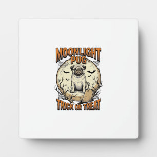 Pug Halloween Shirt with Vintage Engraving Moon_1 Plaque