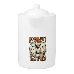 Pug Halloween Shirt with Vintage Engraving Moon_1 Teapot