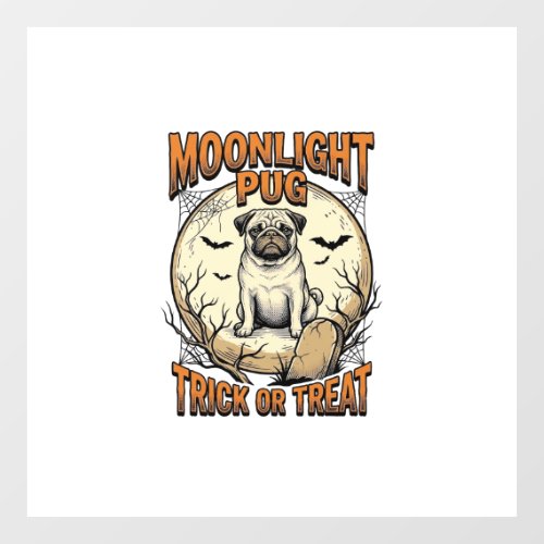 Pug Halloween Shirt with Vintage Engraving Moon_1 Window Cling