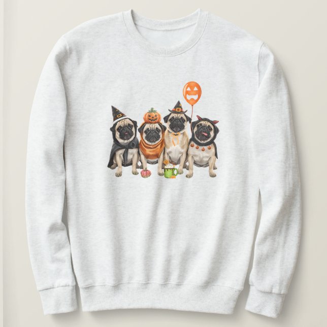 Pug Halloween Sweatshirt-Halloween Dog Mom  Sweatshirt (Design Front)