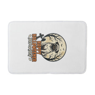 Pug Halloween Trick or Treat Vintage Engraving Des Bath Mat