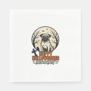 Pug Halloween Trick or Treat Vintage Engraving Des Napkins