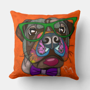 Pug hand-painted Throw Pillow