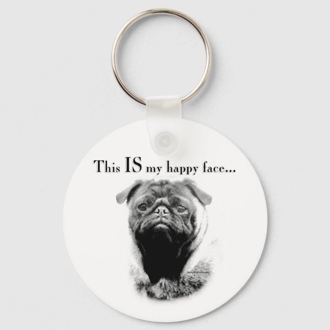 Pug Happy Face Keychain (Front)