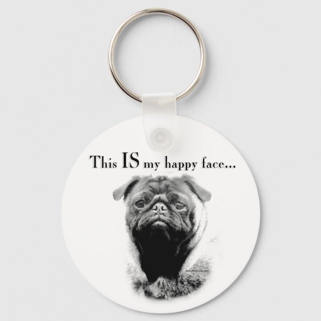 Pug Happy Face Keychain (Front)