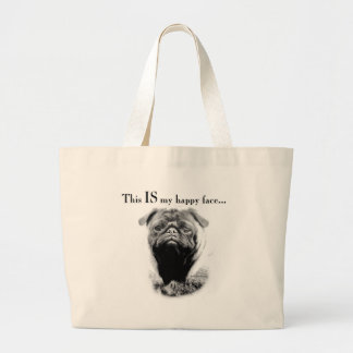 Pug Happy Face Large Tote Bag