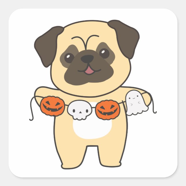 Pug Happy Halloween Dog Costume Square Sticker (Front)
