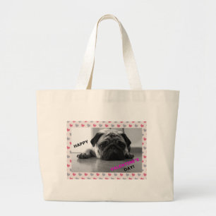 Pug Happy Valentine's Day Large Tote Bag