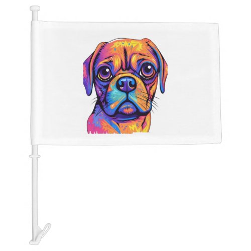 Pug Head Face Pug Owner Pug Lover Pop Art      Car Flag