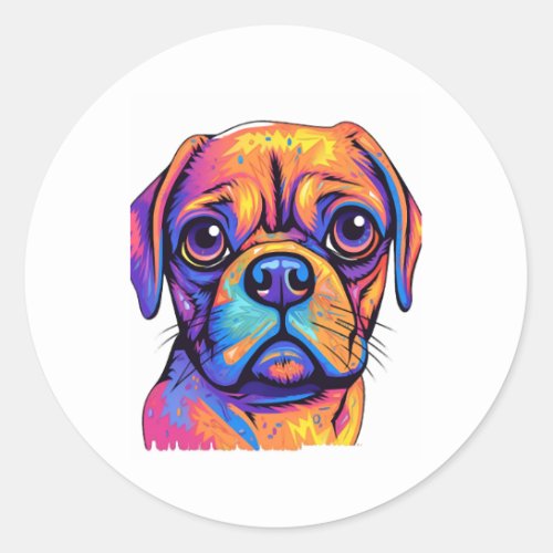 Pug Head Face Pug Owner Pug Lover Pop Art      Classic Round Sticker