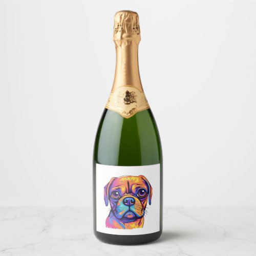 Pug Head Face Pug Owner Pug Lover Pop Art      Sparkling Wine Label