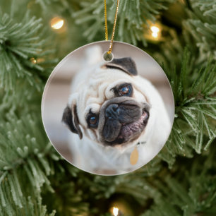 Pug Head Tilt Ceramic Ornament