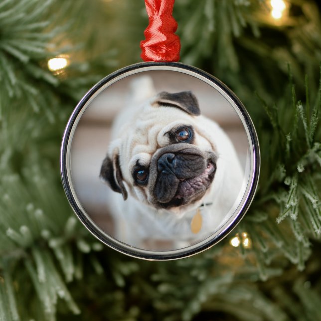 Pug Head Tilt Metal Ornament (Tree)