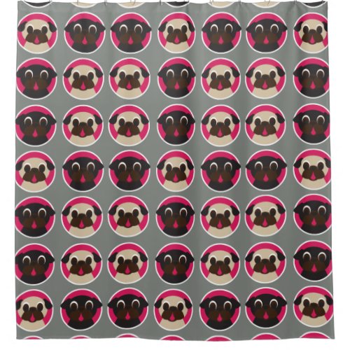 Pug Heads Fawn and Black Pug Pattern Shower Curtain