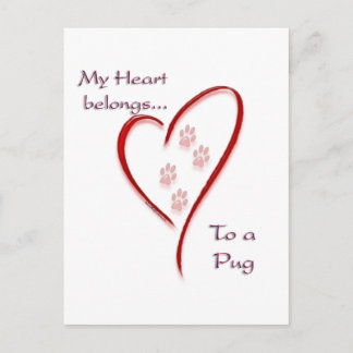 Pug Heart Belongs Postcard
