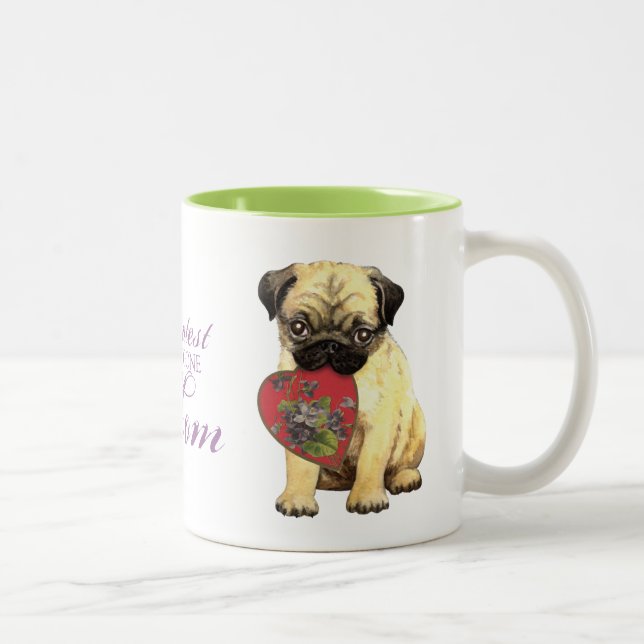 Pug Heart Mom Two-Tone Coffee Mug (Right)