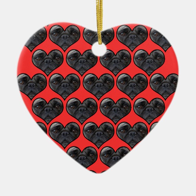 Pug Hearts Ceramic Ornament (Front)