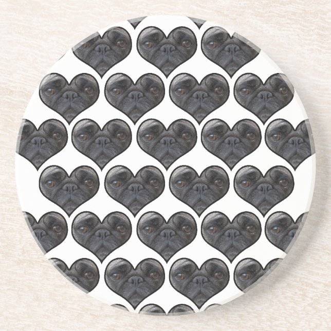 Pug Hearts Drink Coaster (Front)