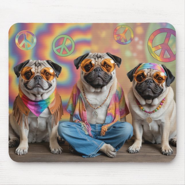 Pug Hippie Mousepad (Front)