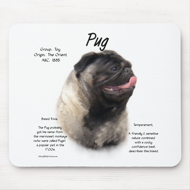 Pug History Design Mouse Pad (Front)
