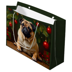 Pug Holiday  Large Gift Bag