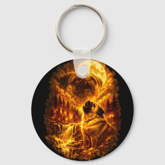 Pug howling at moon dramatic full moon  keychain