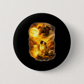 Pug howling at moon epic forest fantasy  button