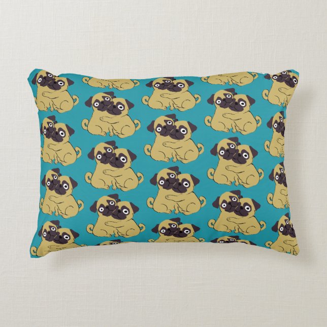 Pug hug Blue, Accent Pillow (Front)