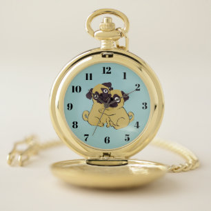 Pug hug pocket watch