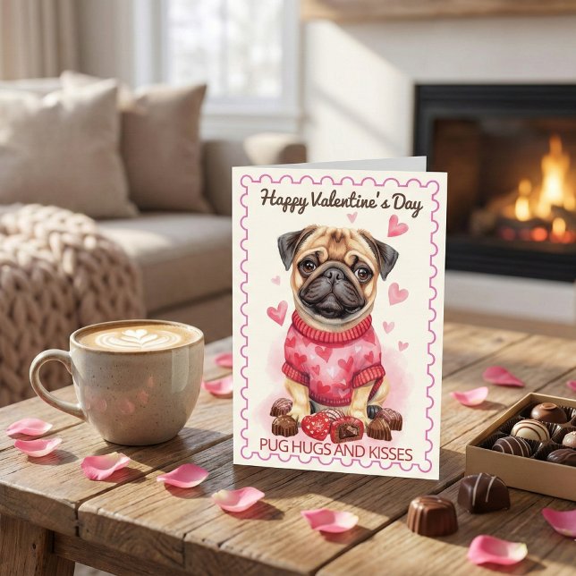 Pug Hugs and Kisses Adorable Valentine's Day Card (Creator Uploaded)