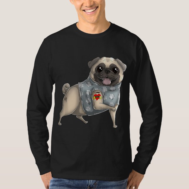 Pug I Love Mom Tattoo Dog Funny Mother's Day Gift T-Shirt (Front)