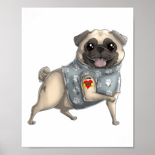 Pug I Love Mom Tattoo Dog Shirt Funny Mothers Day Poster