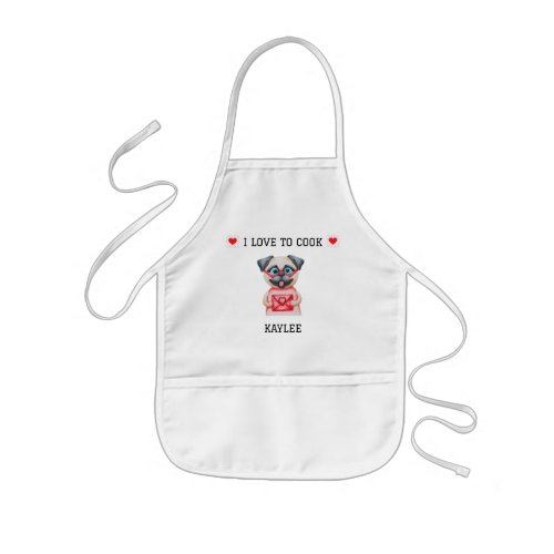 Pug I Love to Cook red hearts personalized  Kids Apron