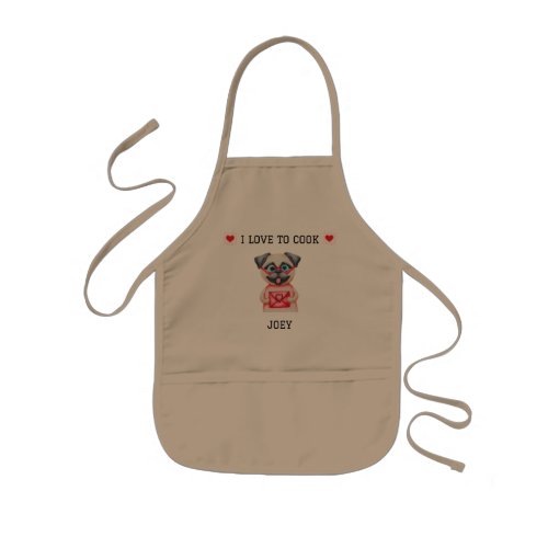 Pug I Love to Cook red hearts personalized  Kids Kids Apron