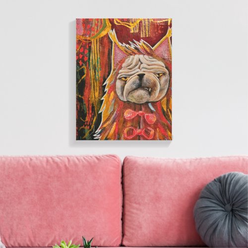 Pug in a cat costume unhappy pug abstract collage canvas print