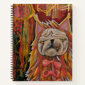 Pug in a cat costume, unhappy pug abstract collage notebook