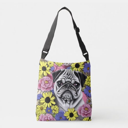 Pug In A Garden Crossbody Bag