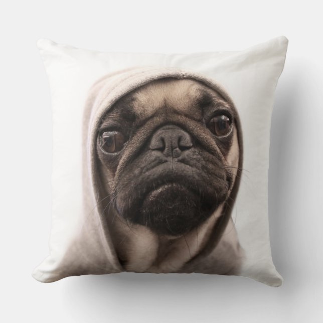 Pug In A Hoodie Throw Pillow (Front)