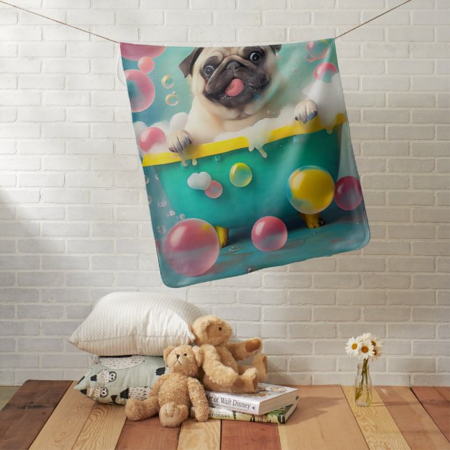 Pug in Bathtub with bubbles Baby Blanket (In Situ)