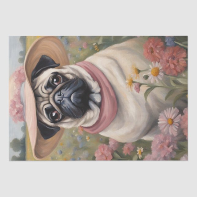 Pug in Bloom: A Floral Fantasy Decoupage Tissue Paper (Front)