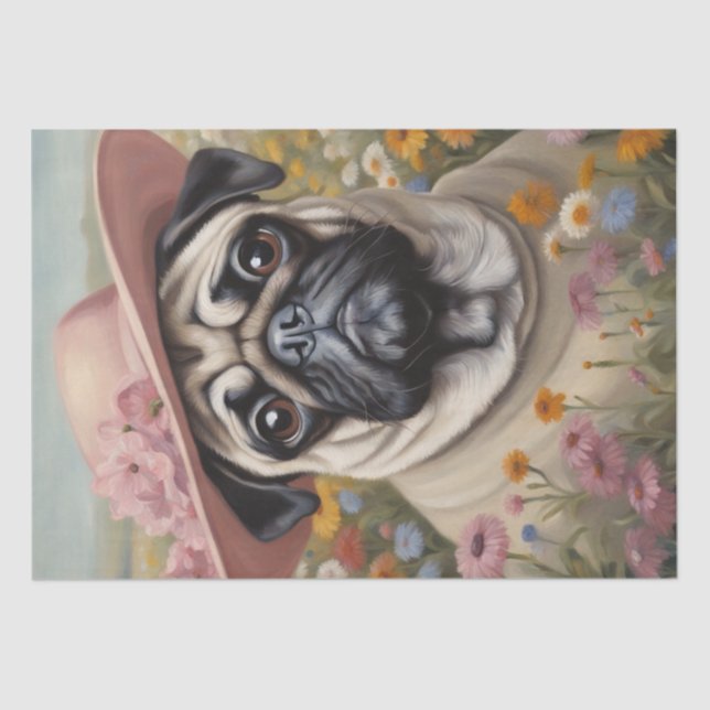 Pug in Bloom: A Floral Fantasy Decoupage Tissue Paper (Front)