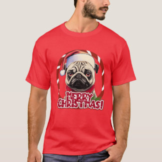 Pug in Christmas hat Christmas depression friend T-Shirt
