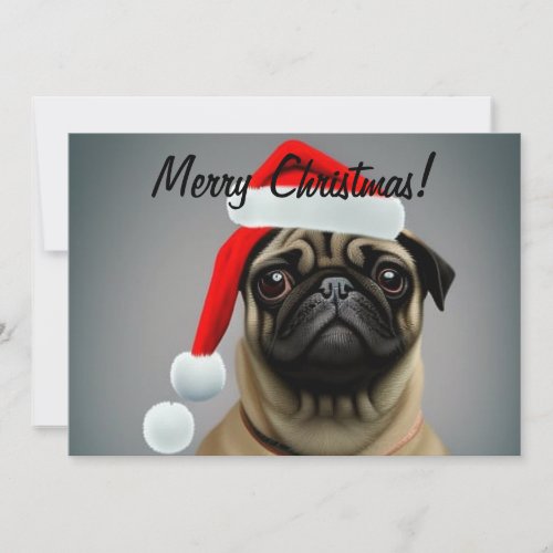 Pug In Christmas Hat Flat Holiday Card