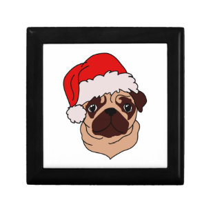 Pug in Christmas hat   Gift Box
